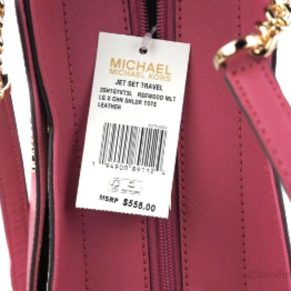 NWT Michael Kors Jet Set Leather Shoulder Bag Tote Pink Gold Chain Ivory Blush - Picture 5 of 16